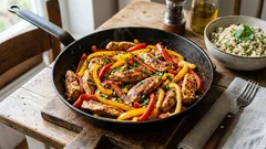 Truthahnstreifen mit Peperoni aus der Pfanne – in 15 Minuten saftig und würzig